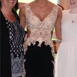 Prom Dress Black with Tan Lace
